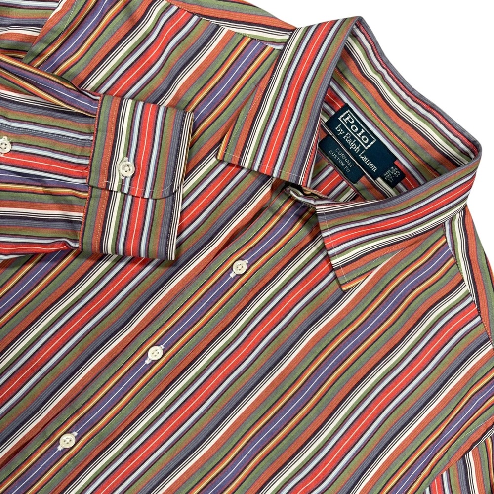 Vintage 90s Polo Ralph Lauren Curham Shirt Mens XL Multicolor Stripe Hong Kong